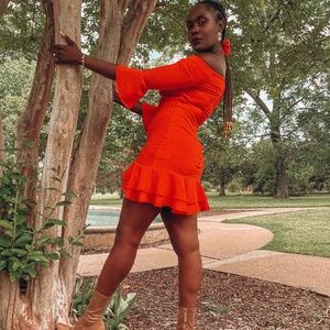 Orange Chic Bardot Dress with frills size 6